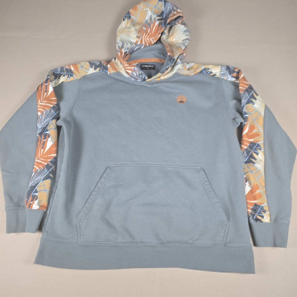 Hooey Mens XL Hoodie Gray Orange Tropical Leaf Print Pullover Sweatshirt Oasis